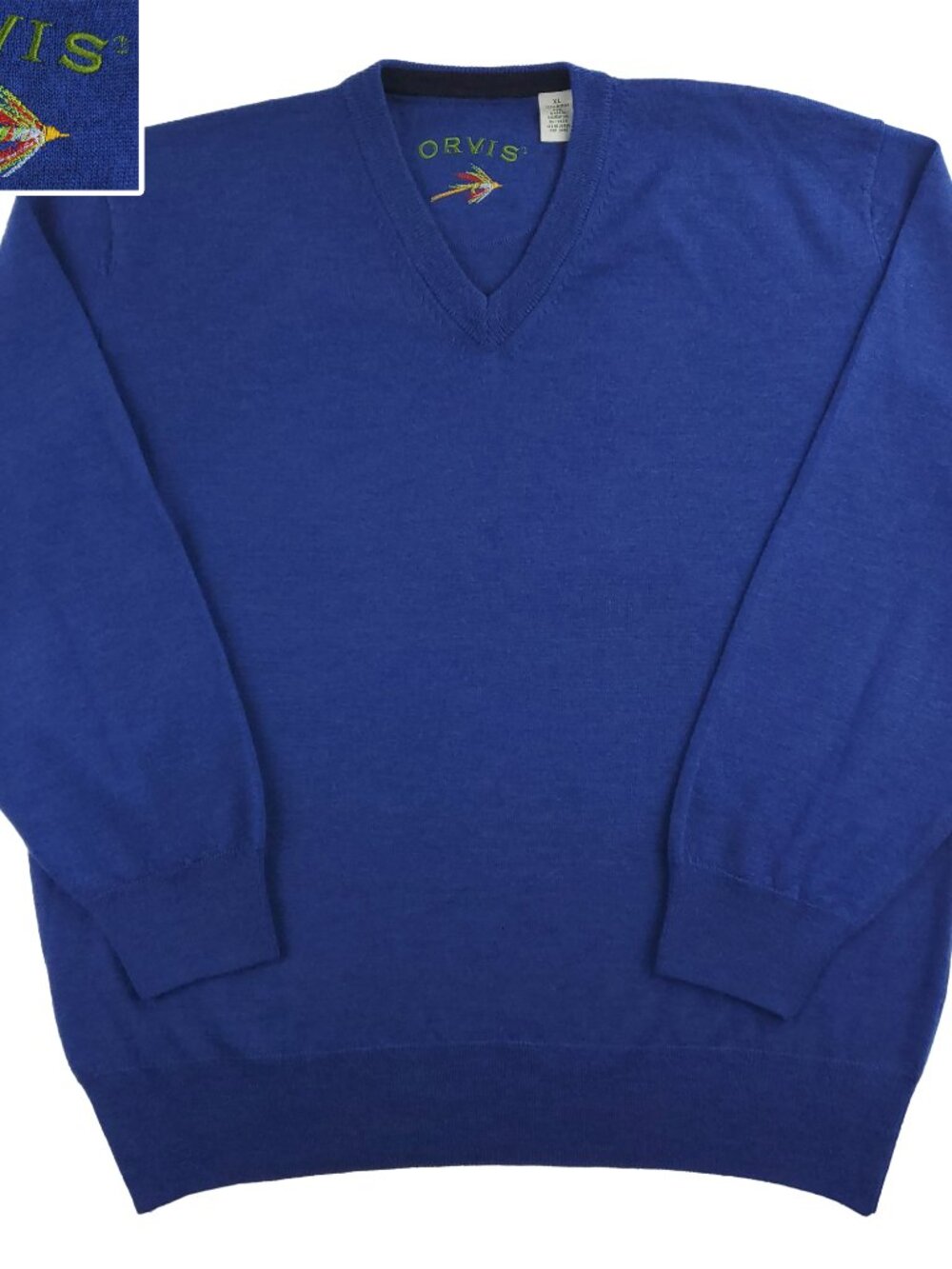 Orvis Sweater 100% Merino Wool Knit V-Neck Fly Fish Lure Men's XL
